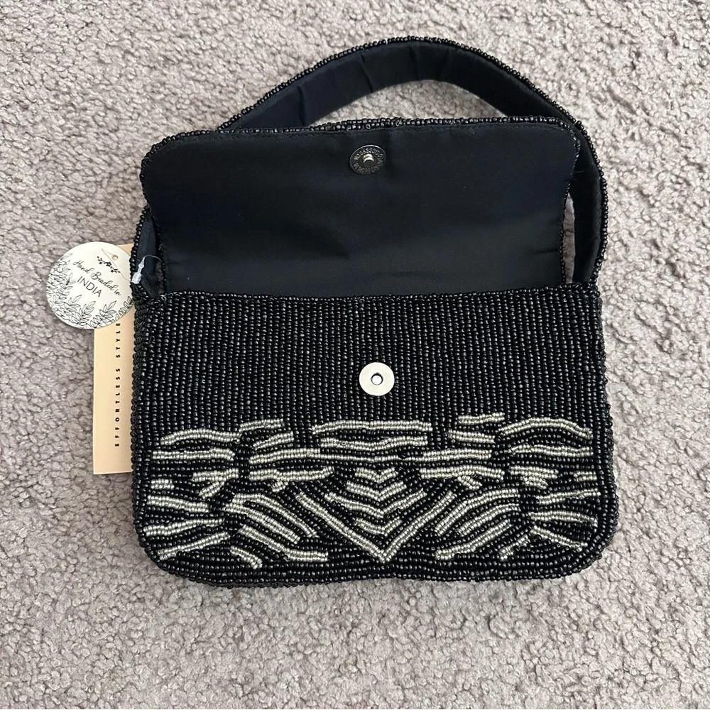 Studio 12 Beaded Black Silver Handbag Womens
